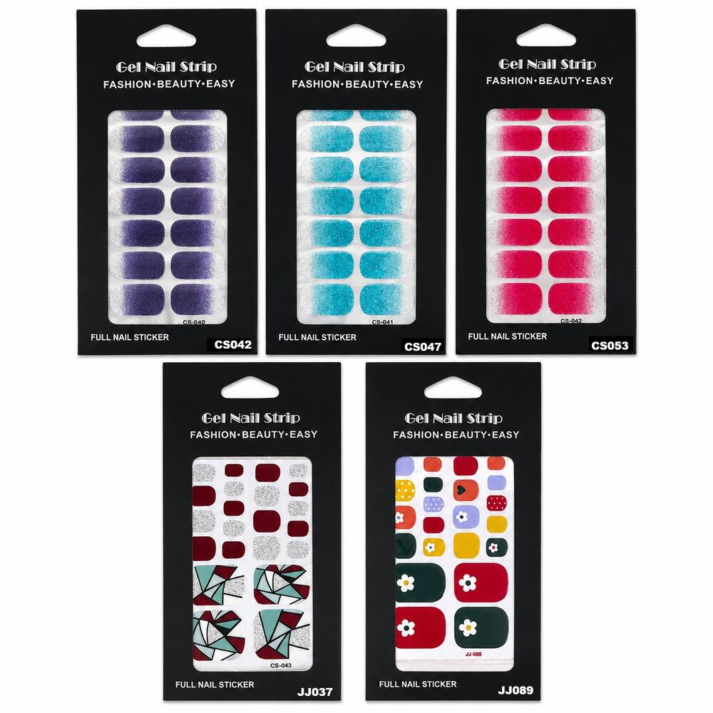 5 Packs Nails Strips Wraps Full Nail Stickers Mixed Designs DIY Manicure Set B